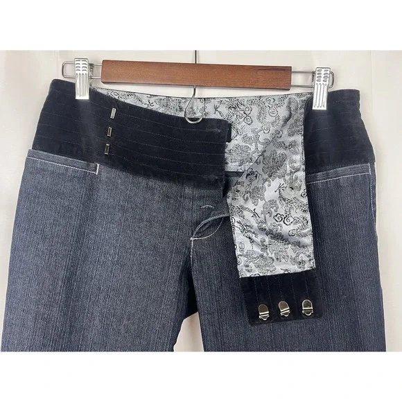 WXRLD Y2K Bareback Jeans 5/6 Flare Dark Wash Textured Waistband Indie Sleaze - Picture 5 of 15